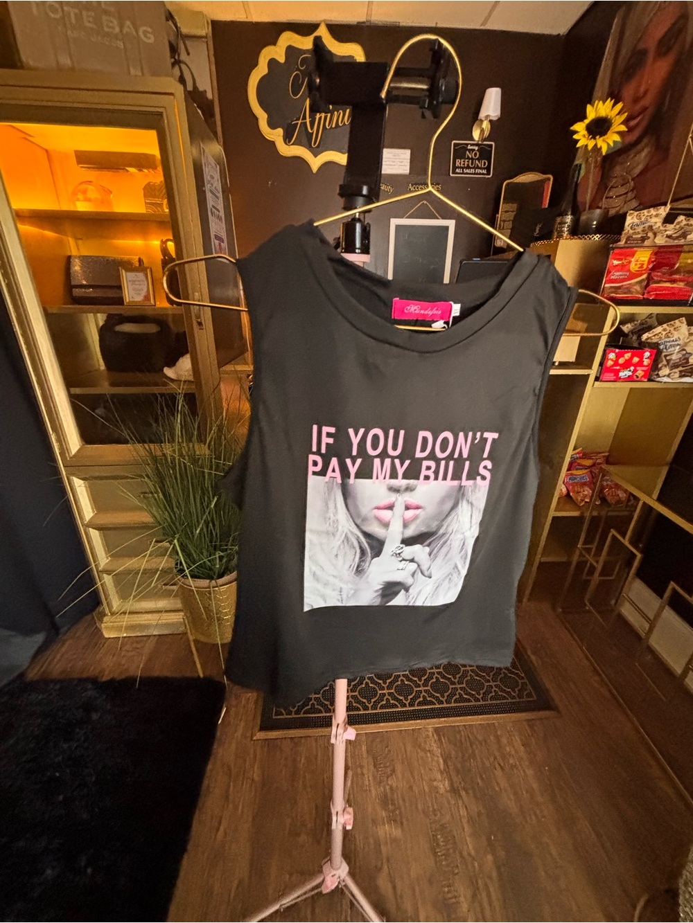 2pc short set Black Graphic Tank Top with Pink Print - Women
